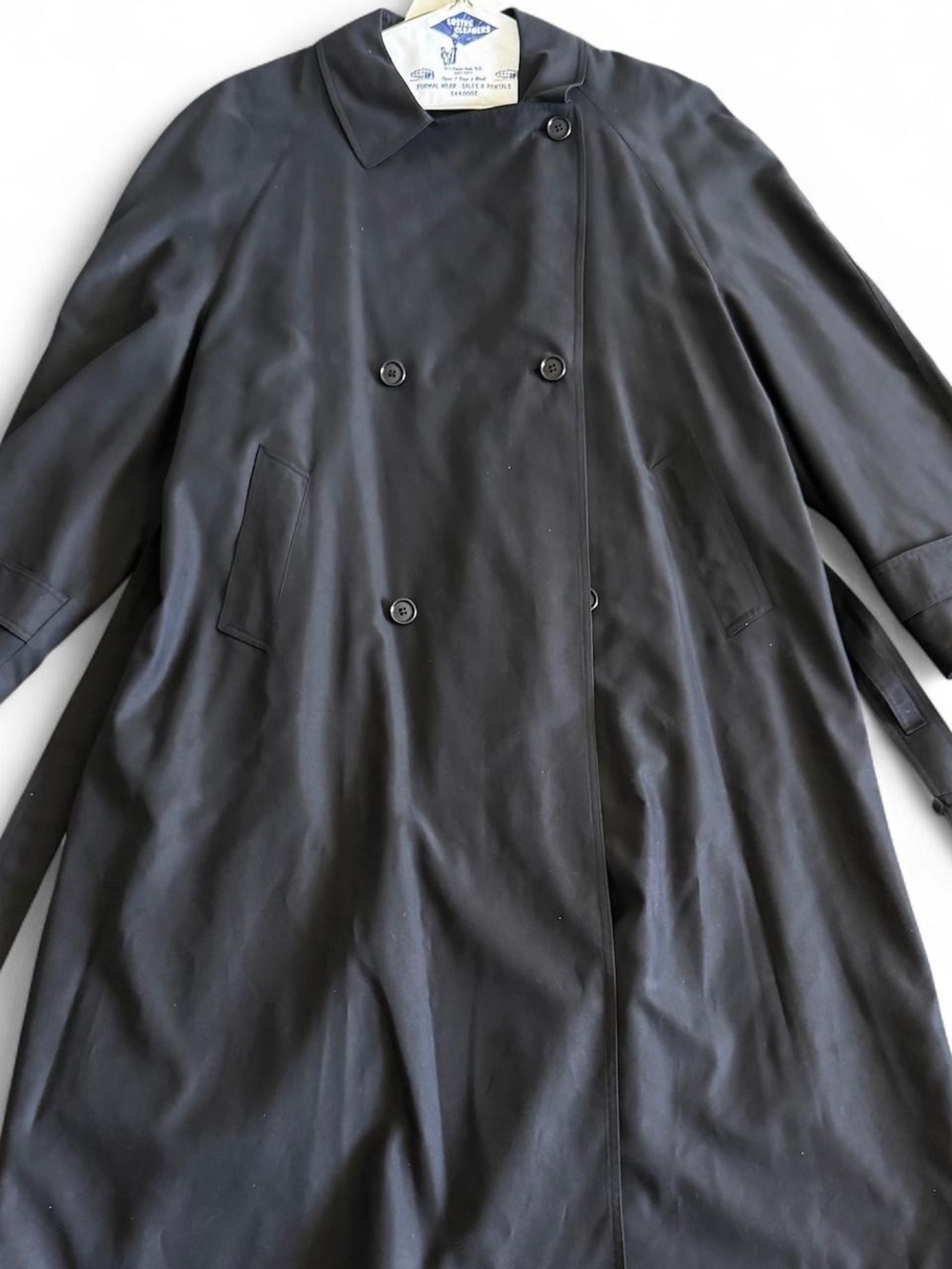 Men’s Kasper Trench Coat Black Belted 
Classic Preppy Lined Zip Buttons R44